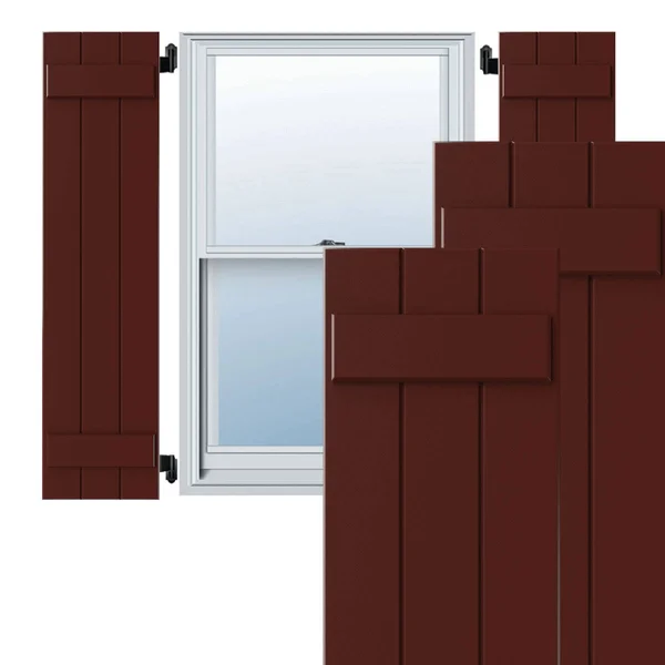 Ekena Millwork Exterior 3 Composite Wood Board-n-Batten Shutter (Set of 2) - Size: 25 inch H x 12 inch W x 1 inch D, Red