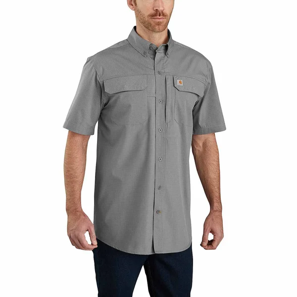 Carhartt Men's Force Lightweight Short Sleeve Plaid Shirt, Asphalt