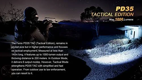 Fenix PD35 Tac 1000 Lumen Cree LED Tactical Flashlight AR102 Pressure Switch with Two EdisonBright CR123A Lithium Batteries