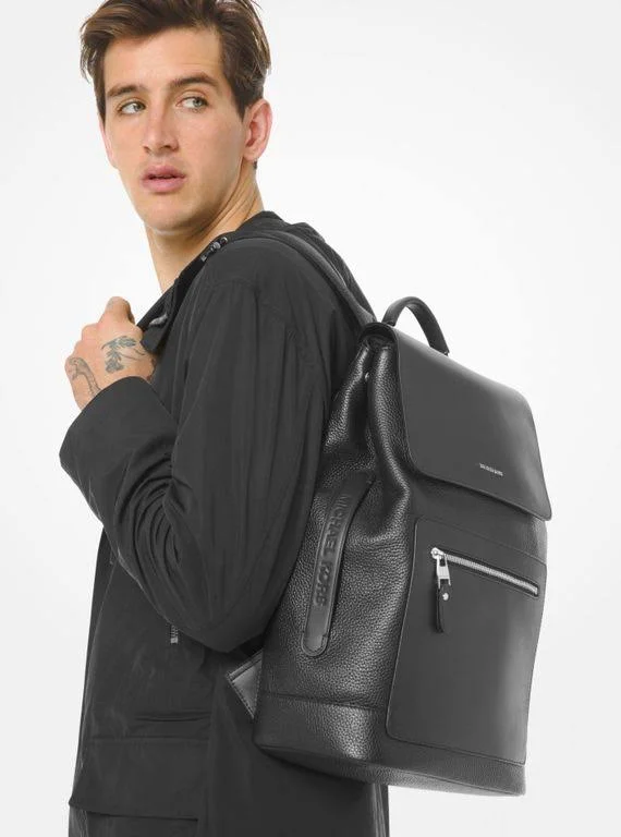 Michael Kors Hudson Pebbled Leather Backpack - Black - Backpacks