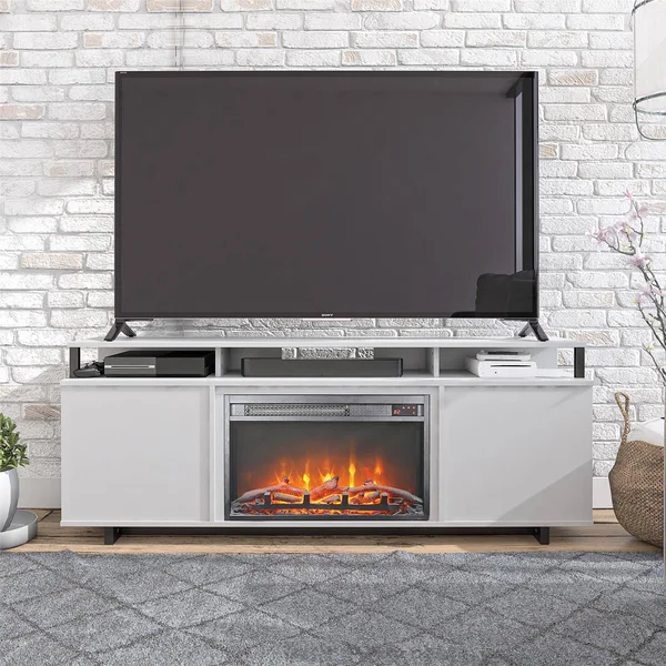 Ameriwood Home Paisley Electric Fireplace TV Stand in Dove Grey