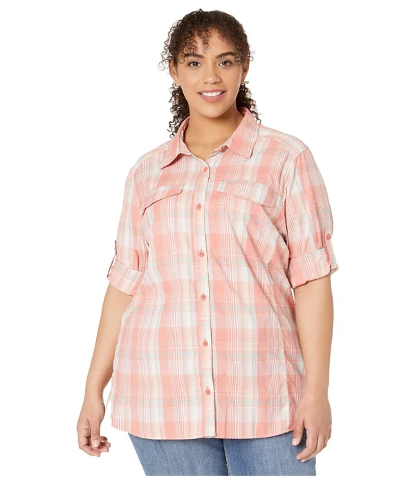 Columbia Plus Size Silver Ridge Lite Plaid Long Sleeve Dark Coral Medium Multi Plaid, 2x