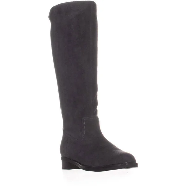 Aqua College Womens Elsa Round Toe Knee High Riding Boots, Dark Grey Suede