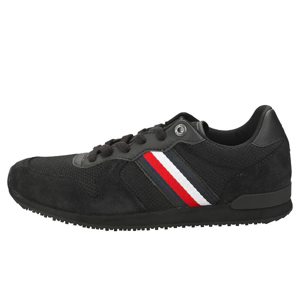 Tommy Hilfiger Iconic Material Mix Black White Red Mens Trainers, 8 UK