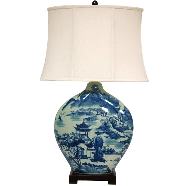 Oriental Furniture 32x22 Blue and White Ming Landscape Vase Lamp