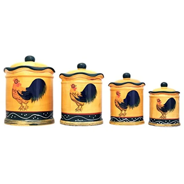 ACK Tuscany Sunshine Country Rooster - Hand Painted Canisters, Set of 4, 85701