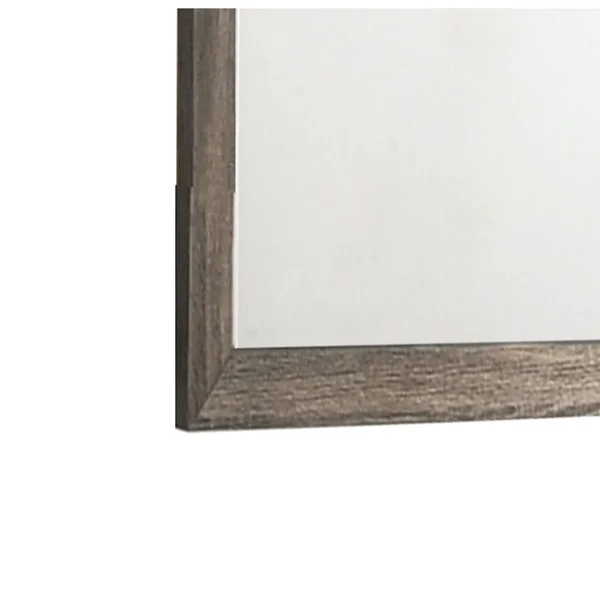 Rectangular Wood Encased Dresser Top Mirror, Oak Brown and Silver