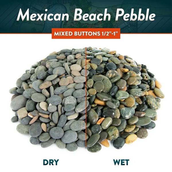 Mexican Beach Pebbles 40 lbs| Smooth Round Stones, Round Rock for Gardens, Landscape, Ponds, and D閏or - 1/2x22-1x22 - Buff But