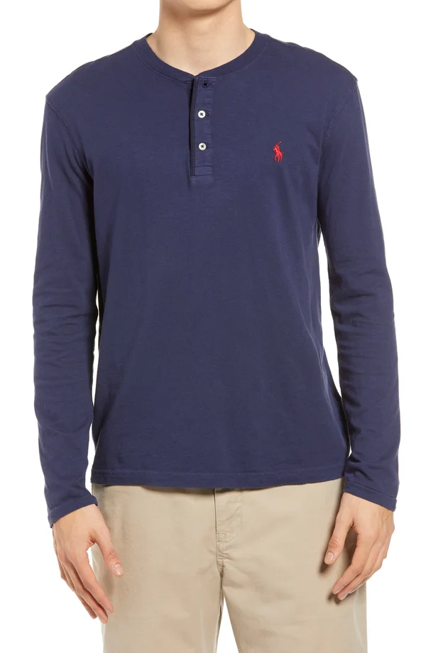 Polo Ralph Lauren Men's Long Sleeve Henley T-Shirt - Blue - X-Large