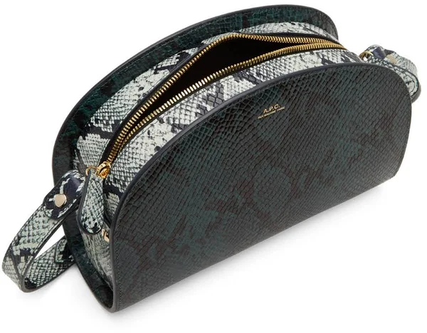 A.P.C. Sac Demi-Lune Leather Crossbody - Blue Snake/Gold