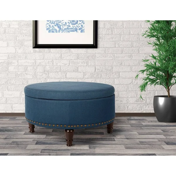 Copper Grove Strawflower Round Storage Ottoman - Linen