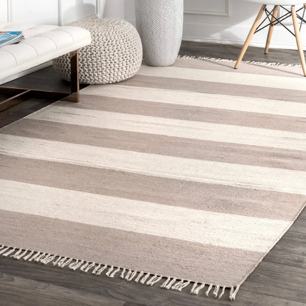 nuLOOM Rugs Ashlee Striped Flatweave Beige 7& 6x22 x 9& 6x22 Area Rug