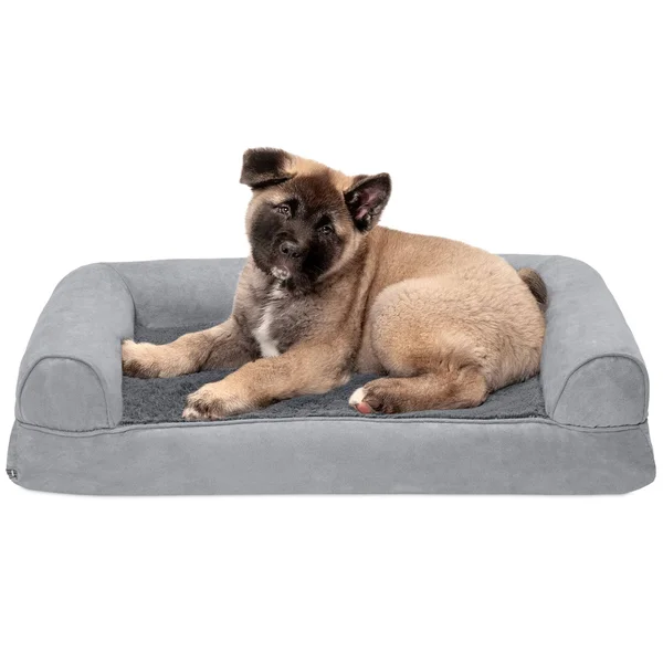 Furhaven Plush Suede Memory-Top Dog Couch Pet Bed (Medium, Gray)