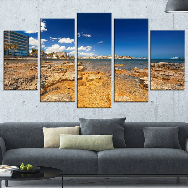 Designart Paradise Beach in Ibiza Island 5 Piece Photographic Print on Wrapped Canvas Set