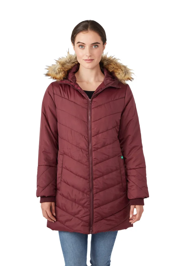 Women's Modern Eternity Faux Fur Trim Convertible Puffer 3-in-1 Maternity Jacket, Size Small - Green