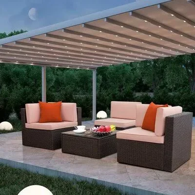 Barbour 4 Piece Rattan Sectional Seating Group with Cushions Wrought Studio Cushion Color: Beige/Orange