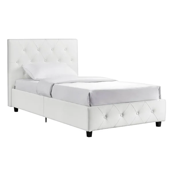 DHP Dakota Upholstered Faux Leather Platform Bed, Twin, White
