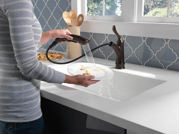 Delta Linden Single Handle Pull-Out Kitchen Faucet (Recertified) - Bronze, 4353-RB-DST