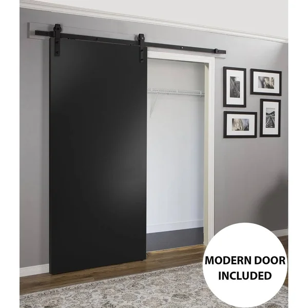 Sturdy Barn Door Hardware, Planum 0010 Black Matte - 28x22 x 84x22