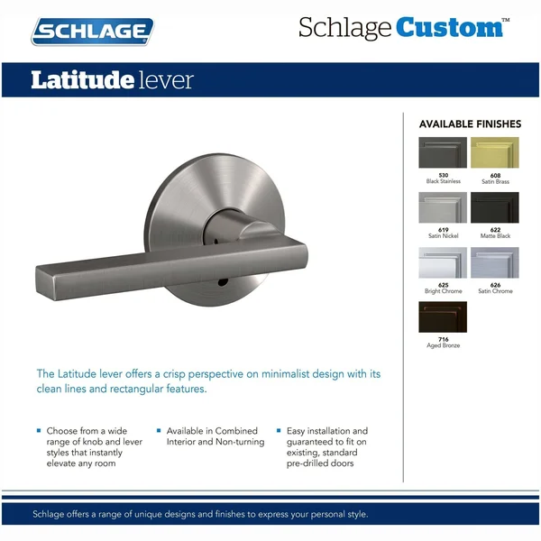 Schlage Custom FC172LAT626CEN Latitude Lever with Century Rose Non Turning Dummy Lock Satin Chrome Finish