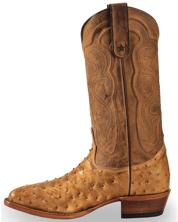 Tony Lama Mens 13x22 Antique Tan Vintage Full Quill Ostrich Boots 8964
