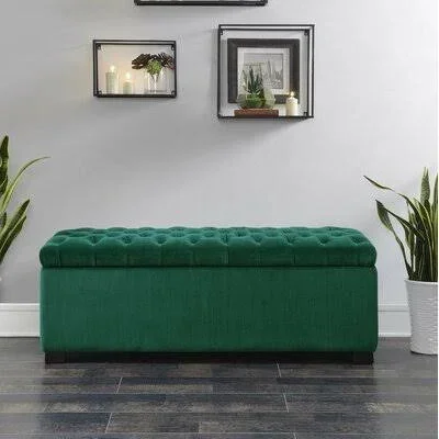 Alcott Hill Mabel Shoe Upholstered Storage Bench, Emerald