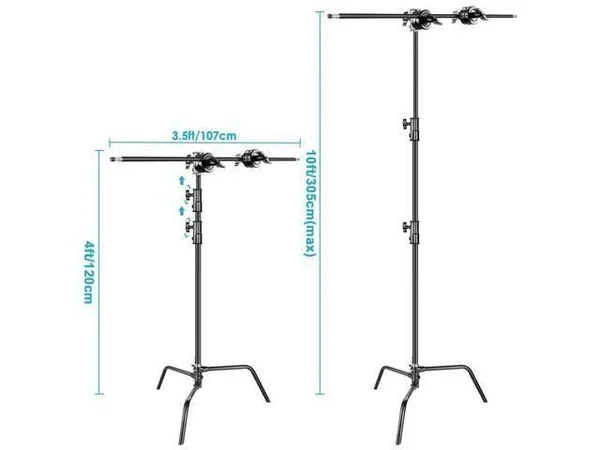 Neewer Photo Studio Heavy Duty 10 Feet/3 Meters Adjustable C-Stand - 3.5 feet/1 Meter Holding Arm, 2 Pieces Grip Head for Video R