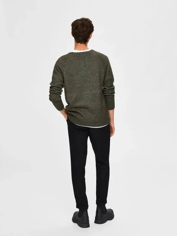 Selected Homme - Plain Crew Neck Knitted Jumper - Male - XL - Green - Acrylic/Cotton/Wool