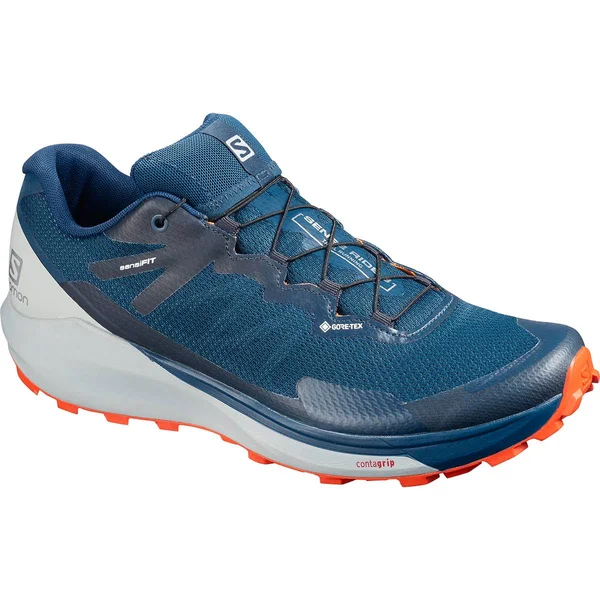 Salomon Men's Sense Ride 3 GTX Invisible Fit Shoe - 10 - Poseidon/Pearl Blue/Cherry Tomato