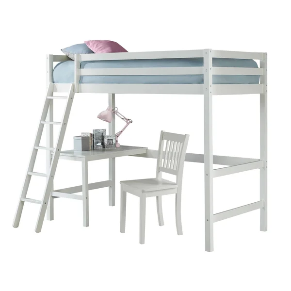 Hillsdale Caspian Twin Study Loft with Chair - White