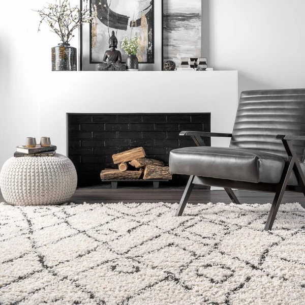 nuLOOM Nieves Moroccan Diamond Shag Area Rug, 10& Round, Off White