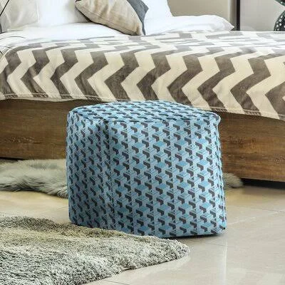 Two Color Skyscrapers Pattern Cube Ottoman East Urban Home Upholstery Color: Teal/Black