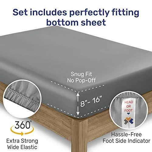Everyday Soft Sateen 6pcs Sheet Set King, Dark Gray, Sheet Set - 100% Cotton - 400 Thread Count