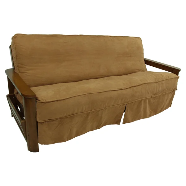 Blazing Needles Solid Microsuede Double Corded 8 to 9-Inch Full Futon Slipcover - Saddle Brown