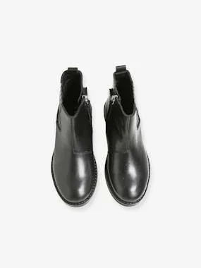 Leather Boots with Elastic, for Girls Black