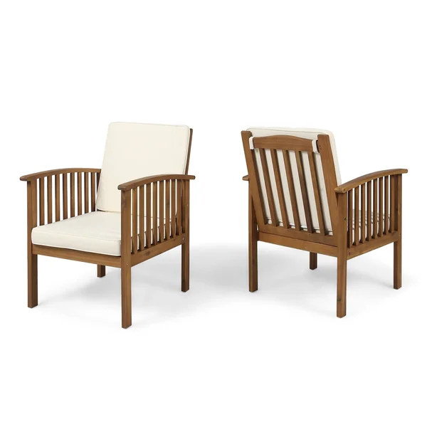 Ray Acacia Outdoor Acacia Wood Club Chairs w/ Cushions - Dark Teal - Brown Patina, Set of 2
