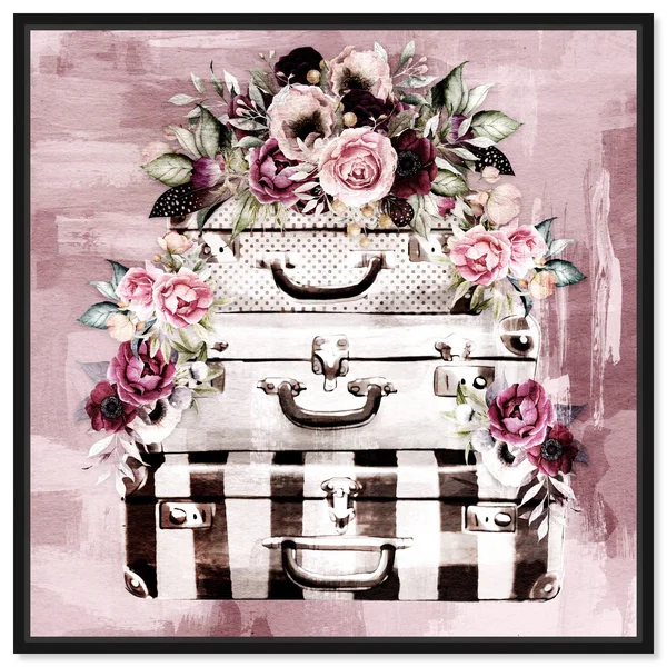 Oliver Gal 'Flowers in My Suitcase Fall' Floral and Botanical Wall Art Framed Canvas Print Florals - Pink - White - 12 x 12 - Gol