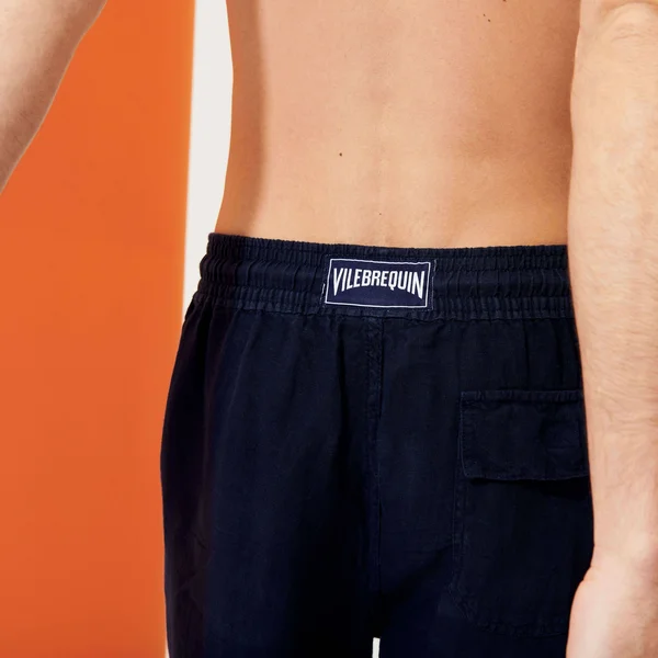 Vilebrequin Men Linen Pants Solid, Style: Pacha - Navy 6XL