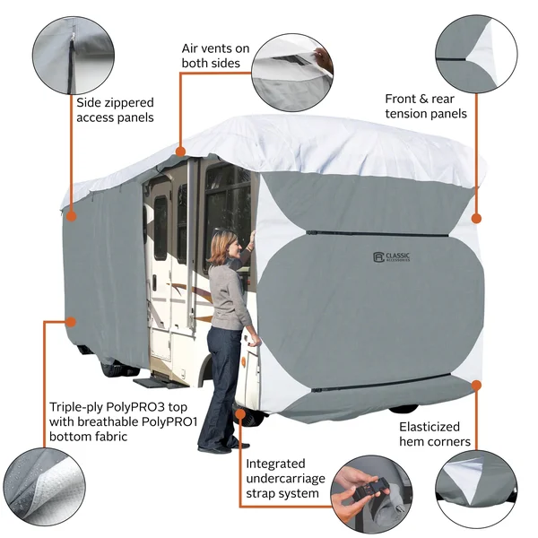 Classic Accessories OVERDRIVE Polypro 3 Deluxe Class A RV COVER, Fits 33& - 37& RVs
