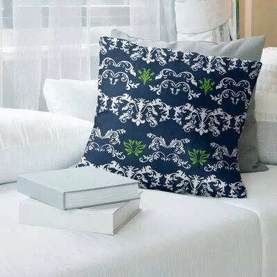 Seattle Football Baroque Square Pillow Cover East Urban Home Color: Dark Navy/White/Green - Size: 26x22 x 26