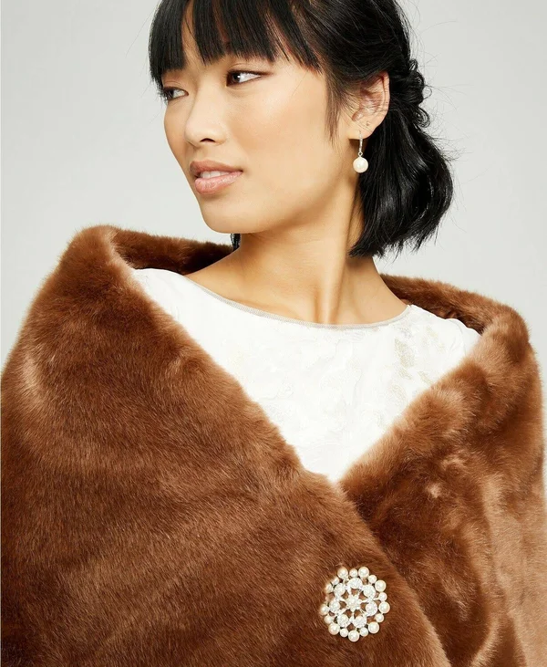 Adrianna Papell Faux-Fur Embellished Shawl - Mink