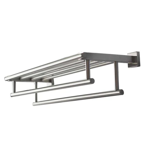 Premium Modern Double Hanging Quadruple Towel Bar Rack W Square Base 24 Inches Brushed Finish Stainless Steel