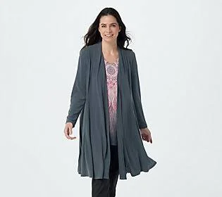 Every Day by Susan Graver Regular Liquid KnitDuster Cardigan, Size X-Small, Iron Grey