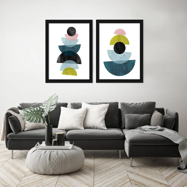 (Set of 2) Modern Mid Century by Pop Monica 2 Piece Black Framed Print Set - Americanflat 18x22x24x22