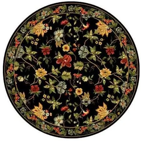 Charlton Home Helena Hand-Hooked Wool Black/Red/Greenl Area Rug - Size: Round 8&