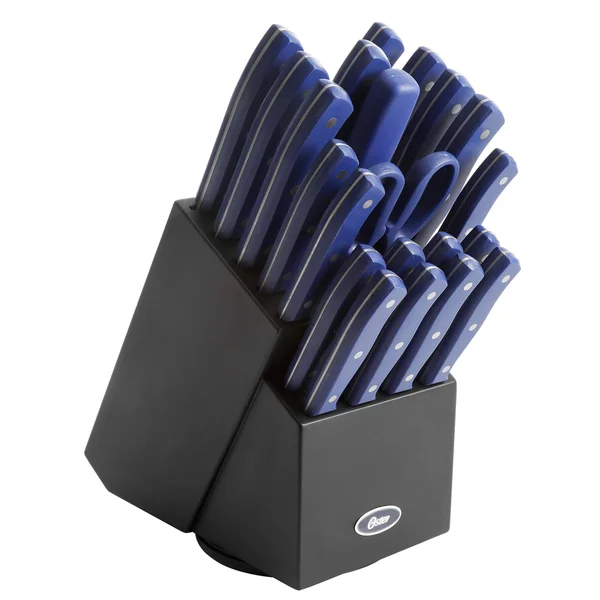 Oster Evansville 22-Piece Stainless-Steel Cutlery Set with BLOCK, Yale Blue