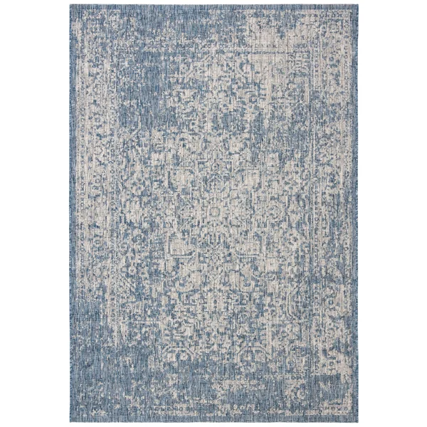 Safavieh Courtyard Collection CY8671-368 Indoor/Outdoor Area Rug, 6& 7x22 Square, Navy/Grey