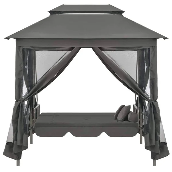 vidaXL Outdoor Convertible Swing Bench with Canopy Anthracite 86.6x22x63x22x94.5x22 Steel, 45073