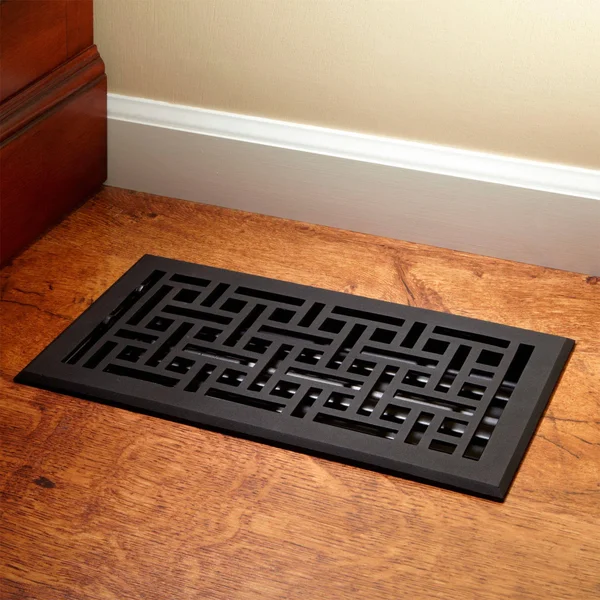 Wicker Style Cast Iron Floor Register in 4x22 x 14x22 (5-1/8x22 x 15-5/8x22 Overall) - Signature Hardware 393402
