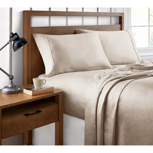 Brielle Home 100% Organic Cotton Heather Printed Sheet Set California King - Taupe
